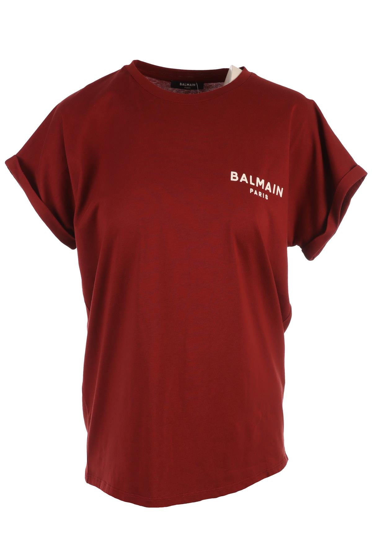 BALMAIN BURGUNDY COTTON T-SHIRT SMALL