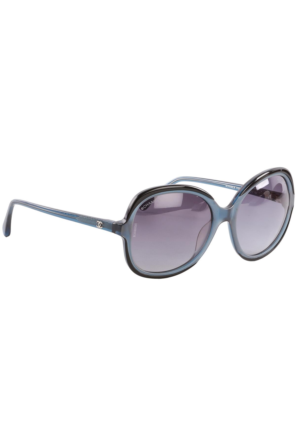 CHANEL BLACK ROUND FRAME ACETATE SUNGLASSES