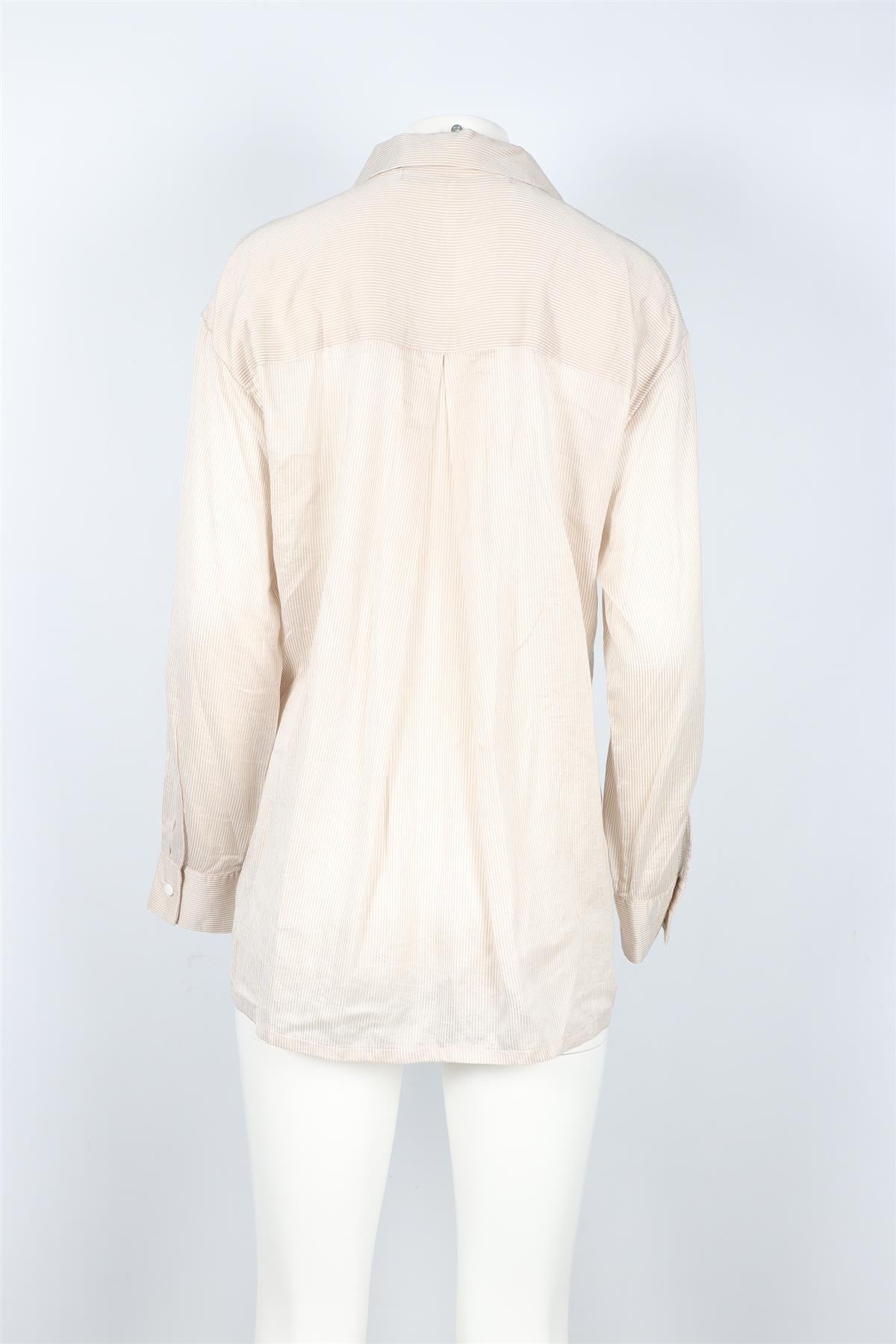 ENZA COSTA BEIGE AND WHITE SILK BLEND SHIRT SMALL