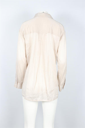 ENZA COSTA BEIGE AND WHITE SILK BLEND SHIRT SMALL