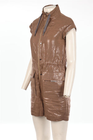BRUNELLO CUCINELLI BROWN LINEN PLAYSUIT XSMALL