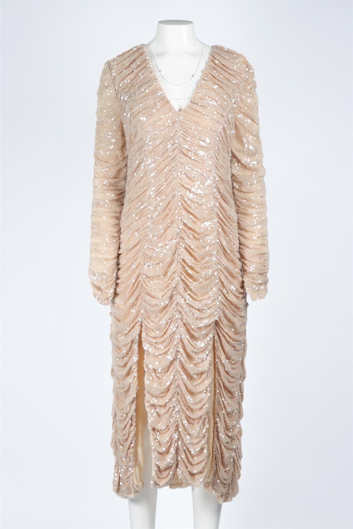 KHAITE NUDE SEQUIN MAXI DRESS US 2 UK 6