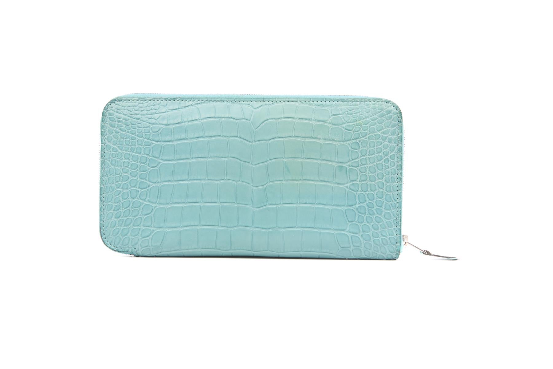 HERMÈS BLUE 2015 AZAP CLASSIC MATTE ALLIGATOR MISSISSIPPIENSIS WALLET