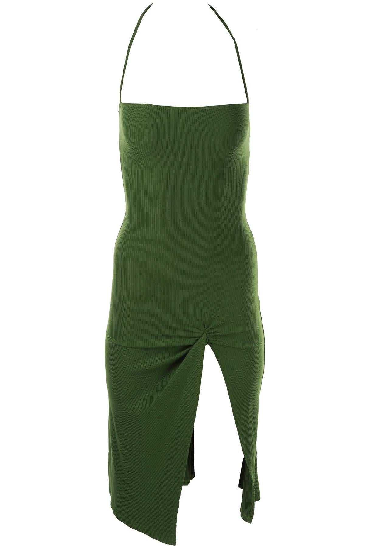 GREEN JERSEY MIDI DRESS