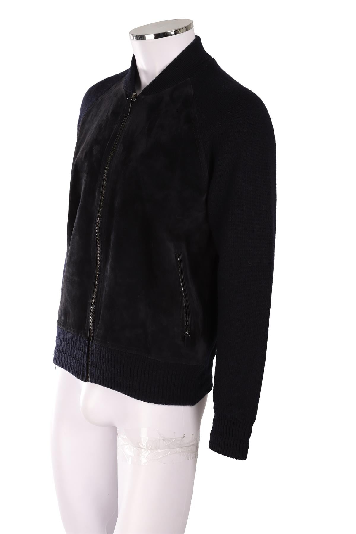 BERLUTI NAVY MEN'S SUEDE BOMBER JACKET MEDIUM