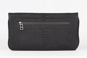 ZADIG & VOLTAIRE BLACK SAVAGE SNAKE EFFECT LEATHER SHOULDER BAG