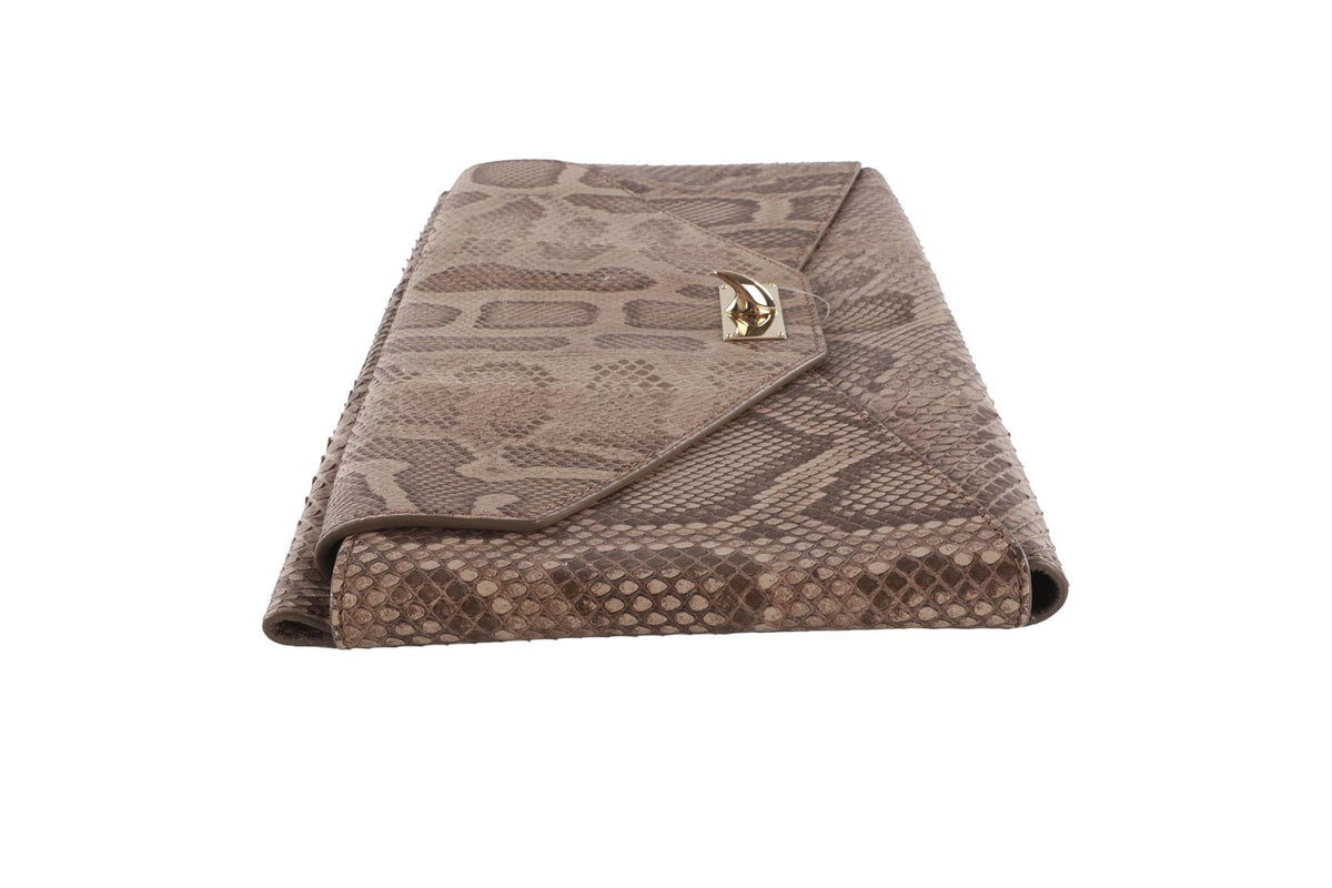 GIVENCHY TAUPE SHARK MEDIUM PYTHON CLUTCH