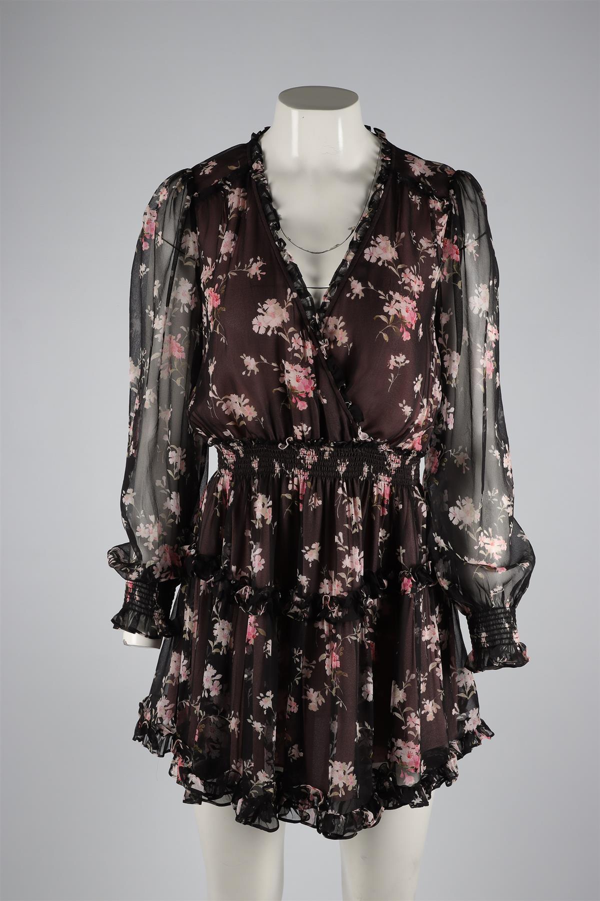 LOVESHACKFANCY BLACK SILK MINI DRESS MEDIUM