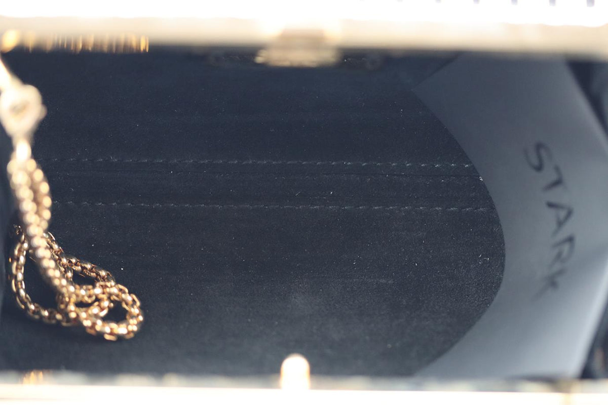 STARK CRYSTAL EMBELLISHED PYTHON AND GOLD TONE CLUTCH