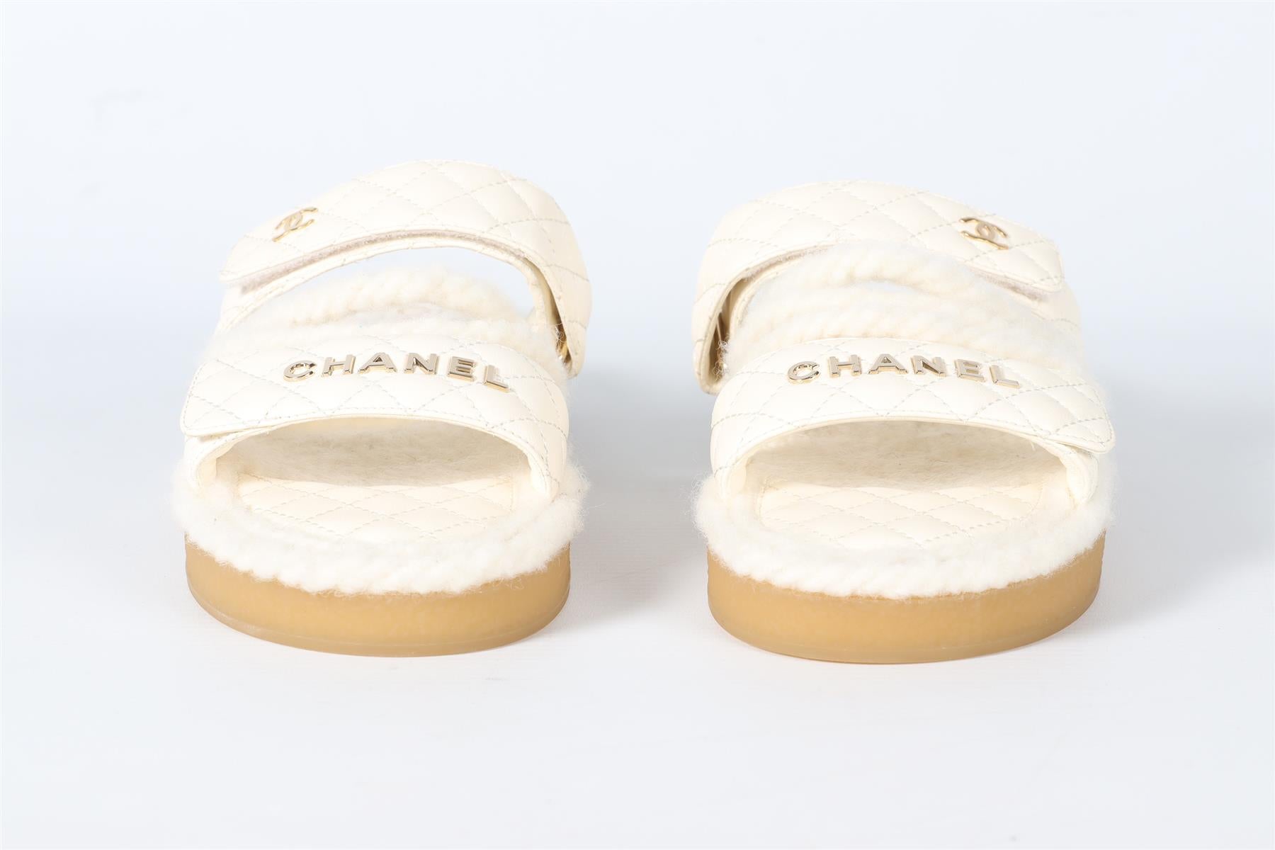 CHANEL CREAM 2021 QUILTED LEATHER AND ROPE SANDALS EU 38 UK 5 US 8