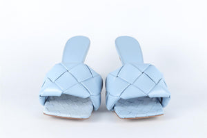 BOTTEGA VENETA BLUE INTRECCIATO LEATHER MULES EU 38 UK 5 US 8