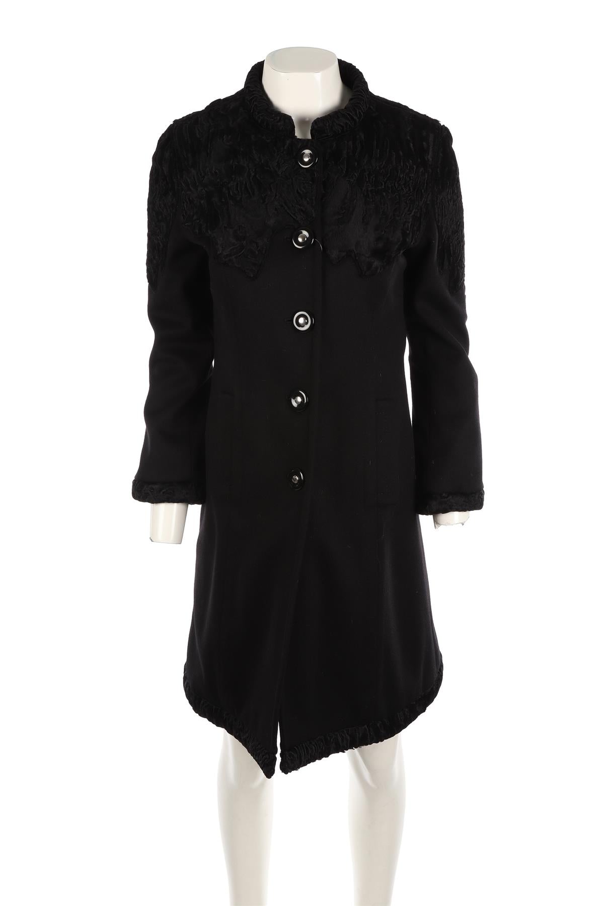 FONTANA COUTURE BLACK VINTAGE PERSIAN LAMB AND WOOL COAT IT 40 UK 8