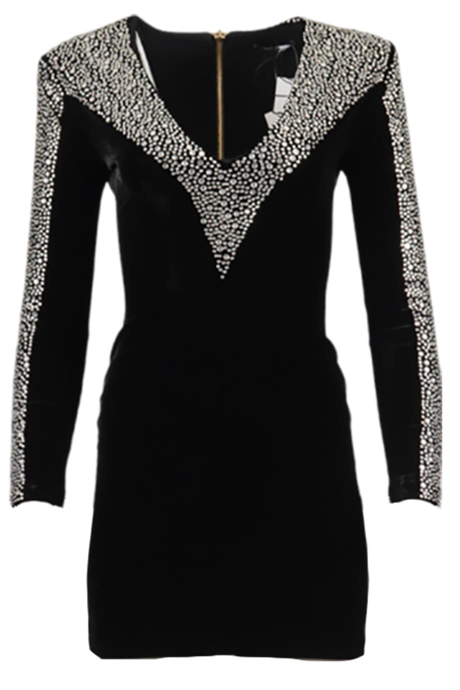 BALMAIN CRYSTAL AND VELVET MINI DRESS FR 36 UK 8