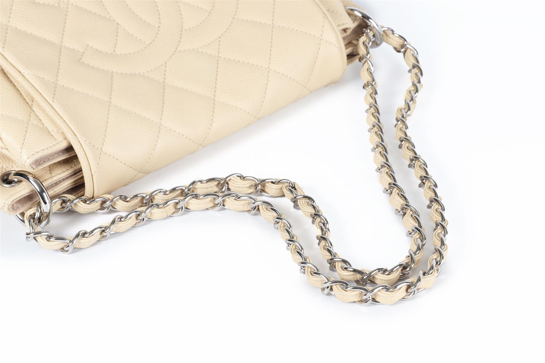 CHANEL BEIGE 2011 TIMELESS ACCORDION QUILTED CAVIAR LEATHER SHOULDER BAG