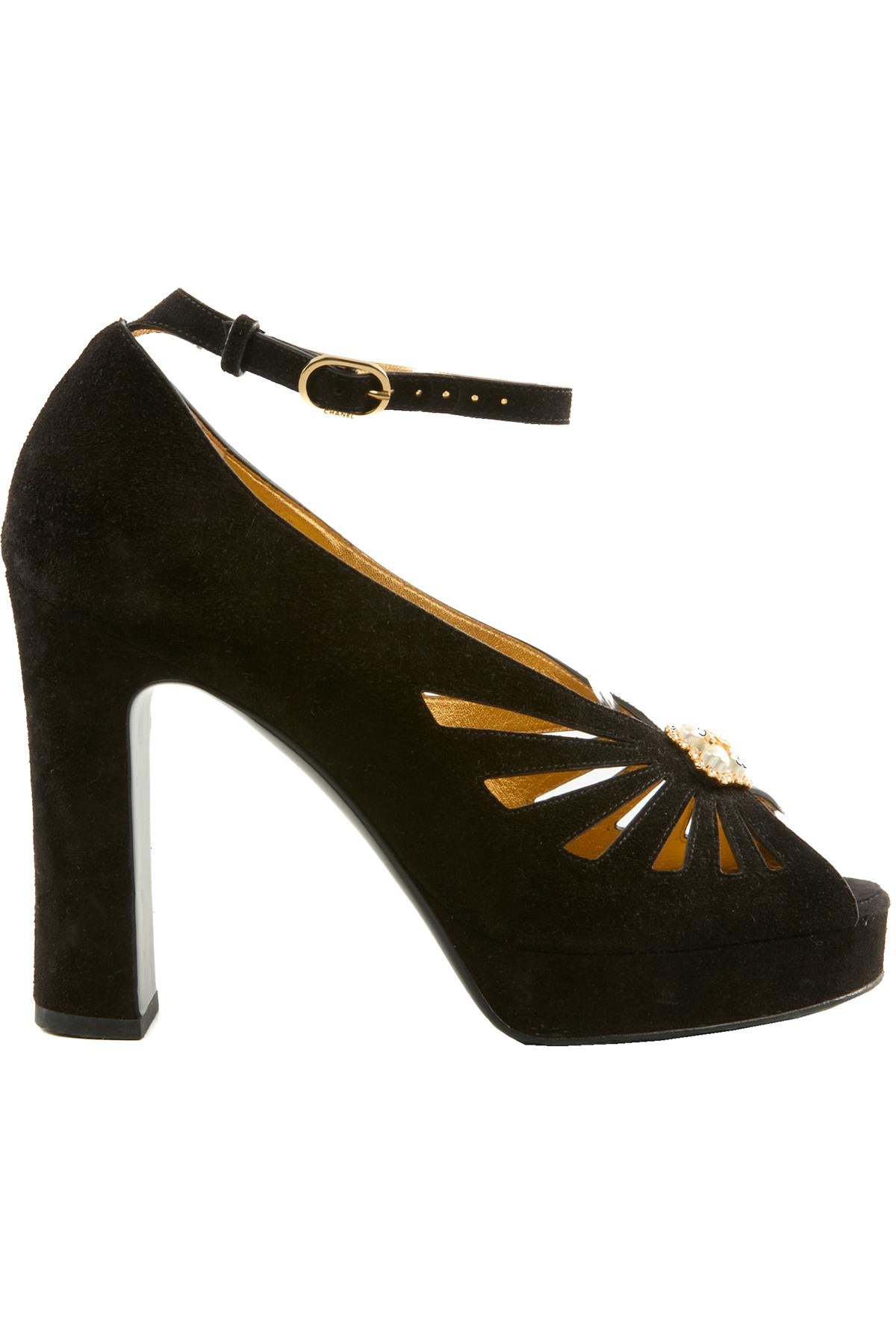 CHANEL BLACK 2024 SUEDE PLATFORM SANDALS EU 39 UK 6 US 9