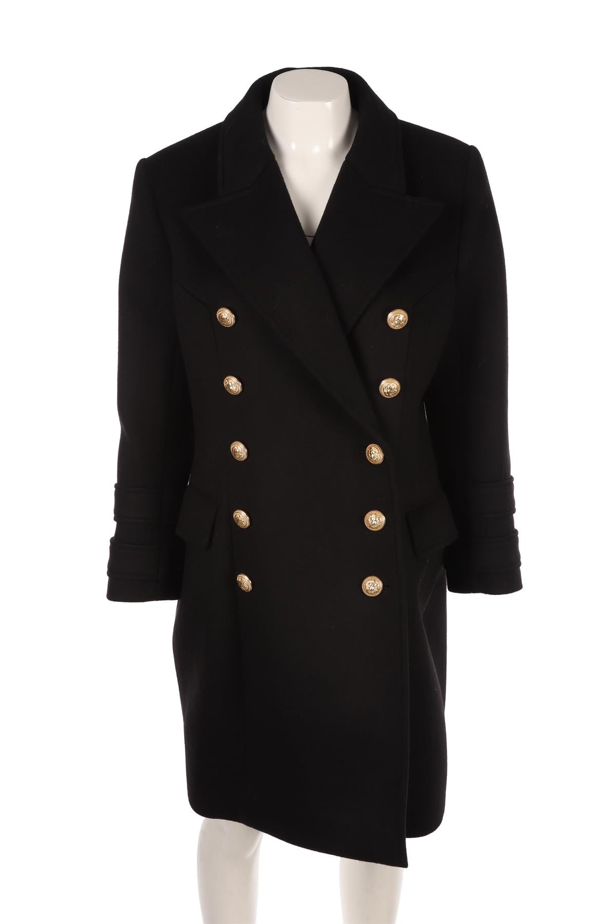 BALMAIN BLACK WOOL COAT FR 46 UK 16