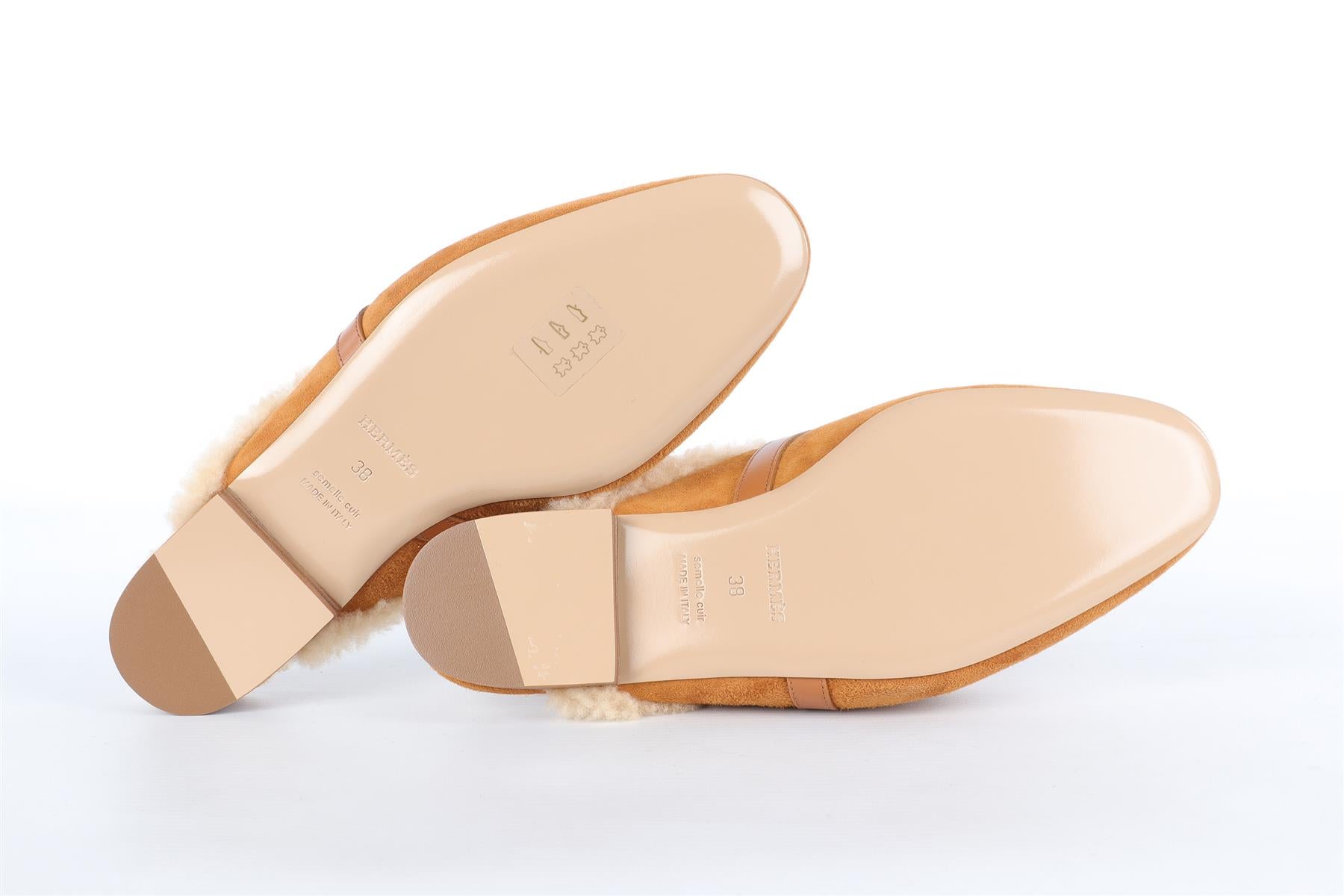 HERMÈS TAN OZ SHEARLING AND SUEDE MULES EU 38 UK 5 US 8