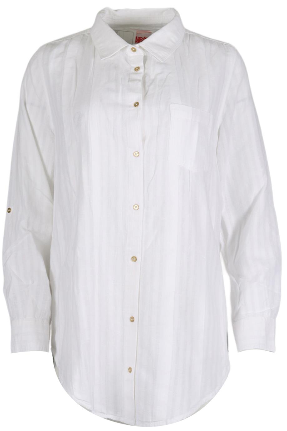 SOLID AND STRIPED COTTON AND LINEN BLEND SHIRT SMALL