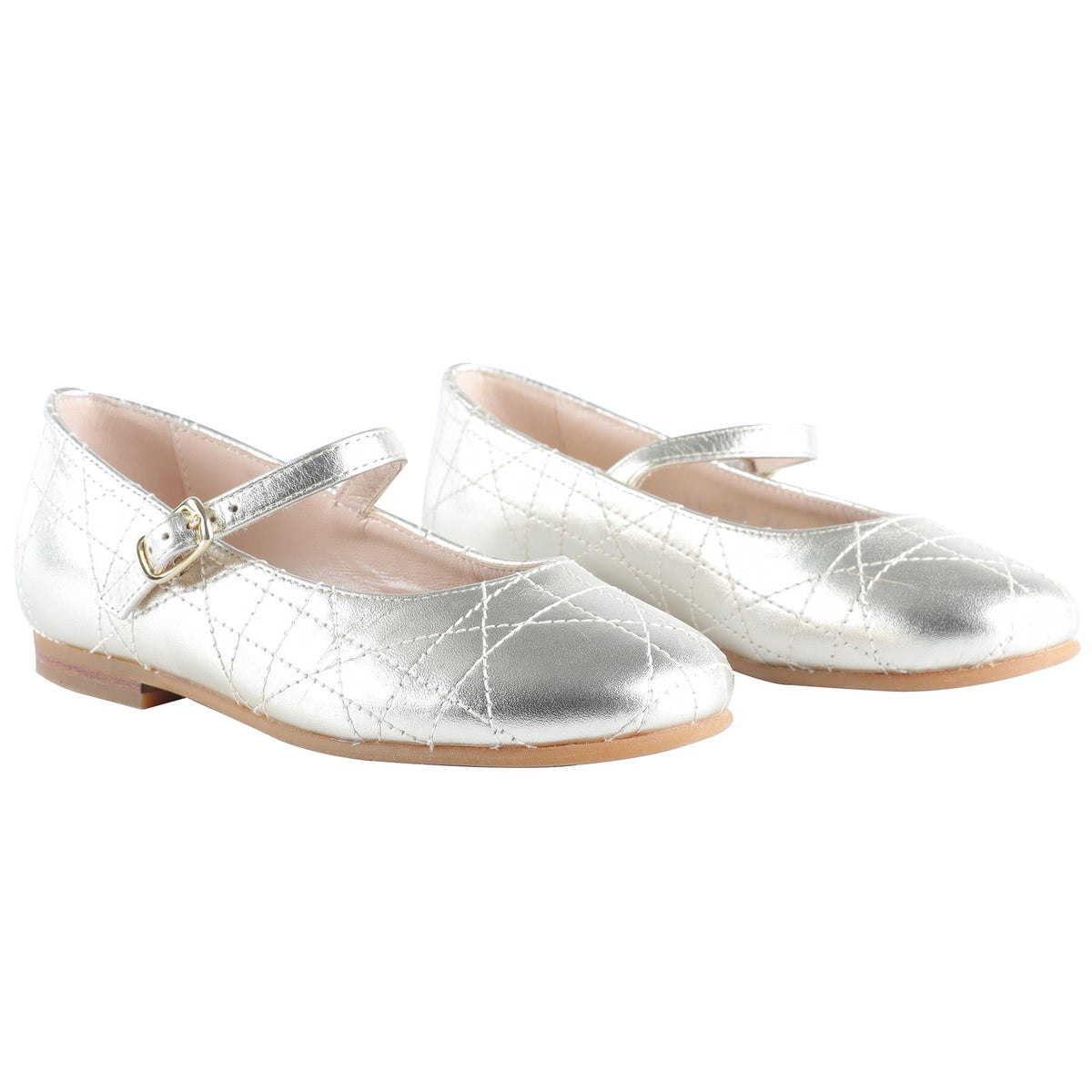 CHRISTIAN DIOR GOLD KIDS GIRLS LEATHER BALLET FLATS EU 26 UK 8.5 US 9