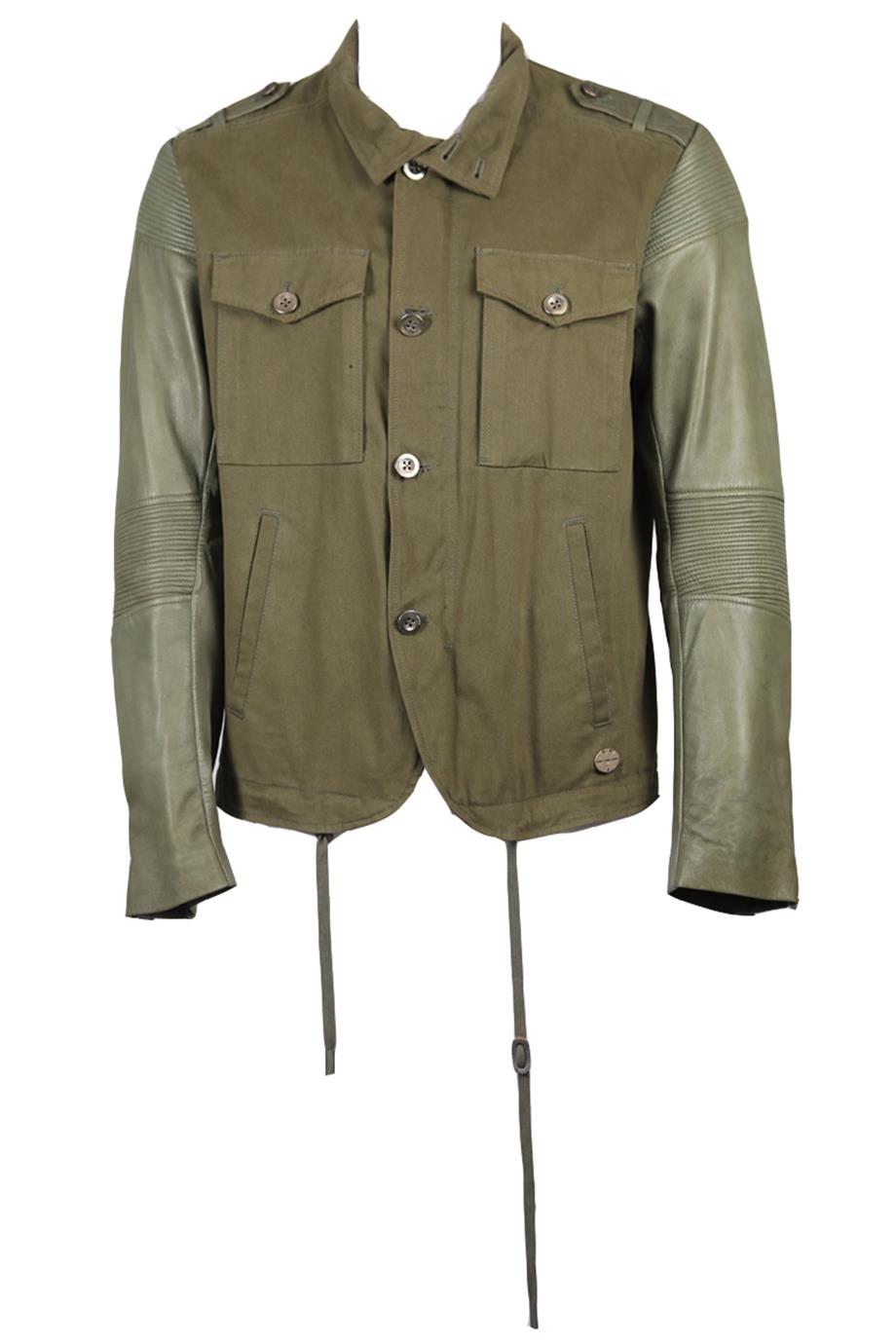 DIESEL MEN'S COTTON AND LEATHER JACKET LARGE