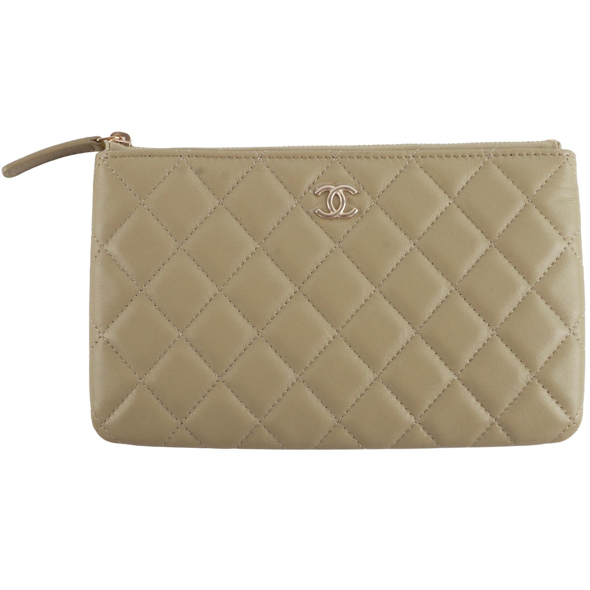 CHANEL GREEN 2024 O CASE SMALL QUILTED LEATHER POUCH (COMES WITH BOX AND DUSTBAG)