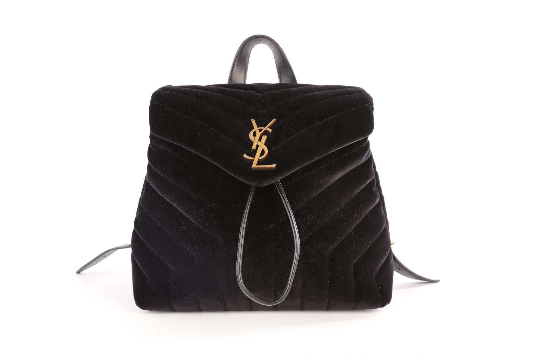 SAINT LAURENT BLACK LOU LOU SMALL VELVET BACKPACK
