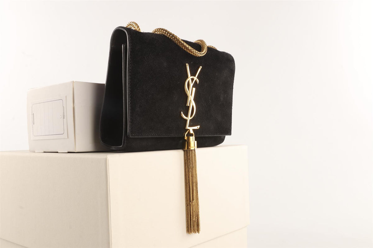 SAINT LAURENT BLACK KATE SMALL TASSEL SUEDE SHOULDER BAG