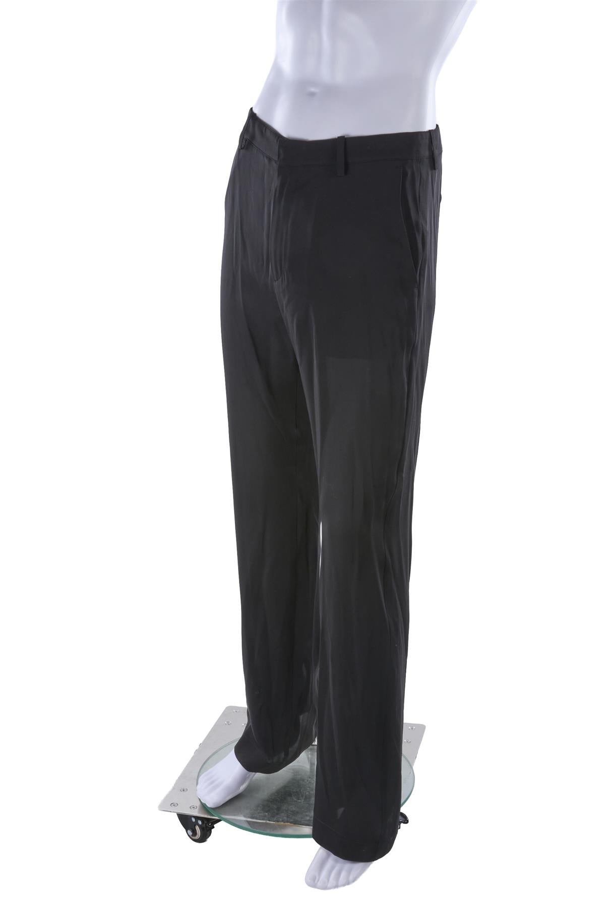 BLACK MEN'S SILK STRAIGHT LEG PANTS