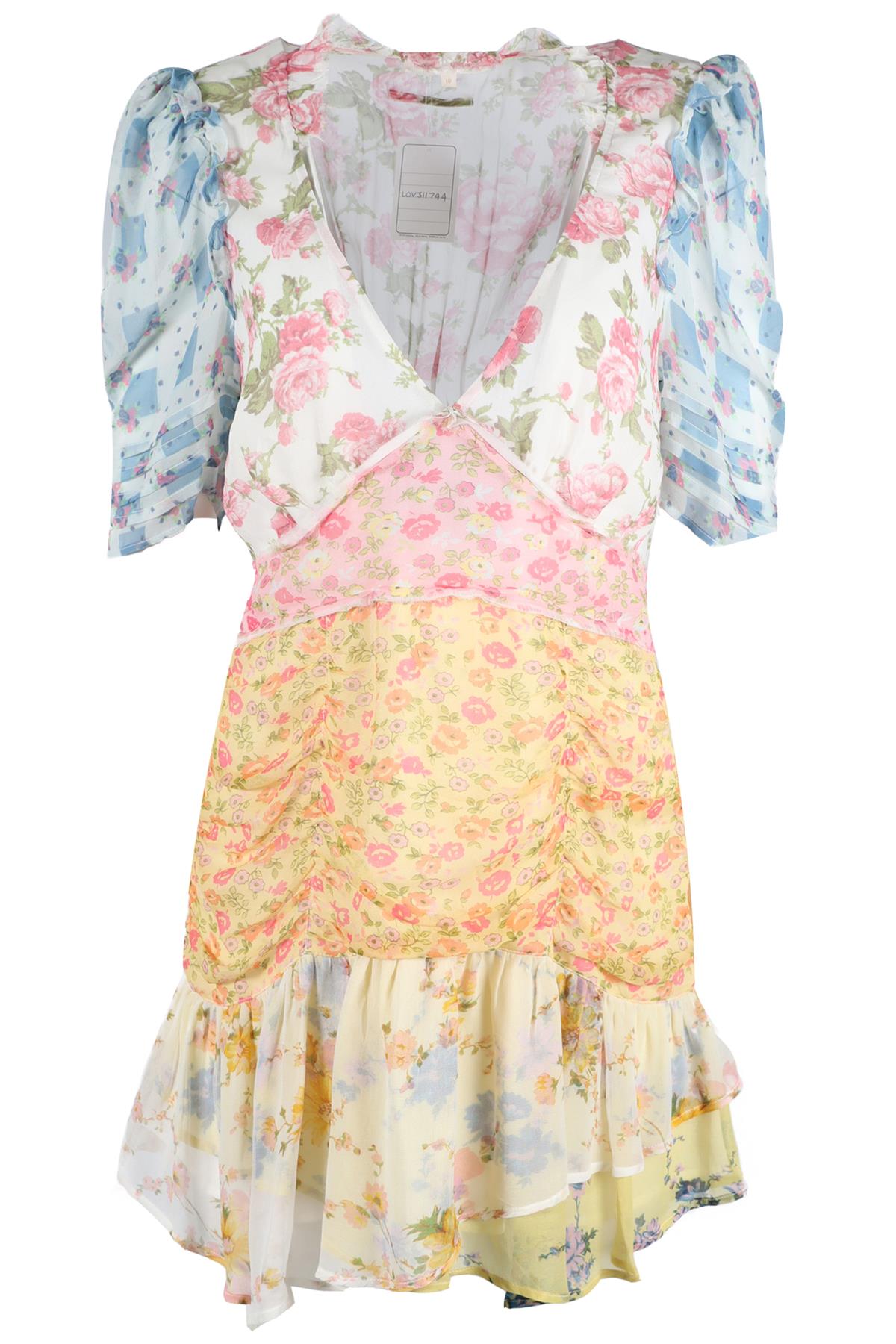 LOVESHACKFANCY MULTICOLOURED SILK MINI DRESS SIZE 10 UK 12