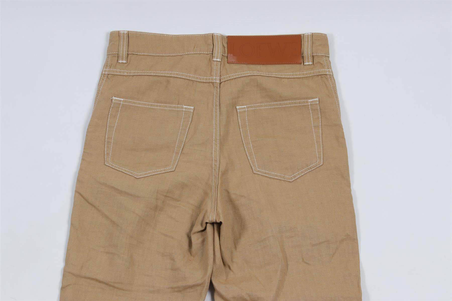 LOEWE BEIGE LINEN STRAIGHT LEG TROUSERS FR 36 UK 8