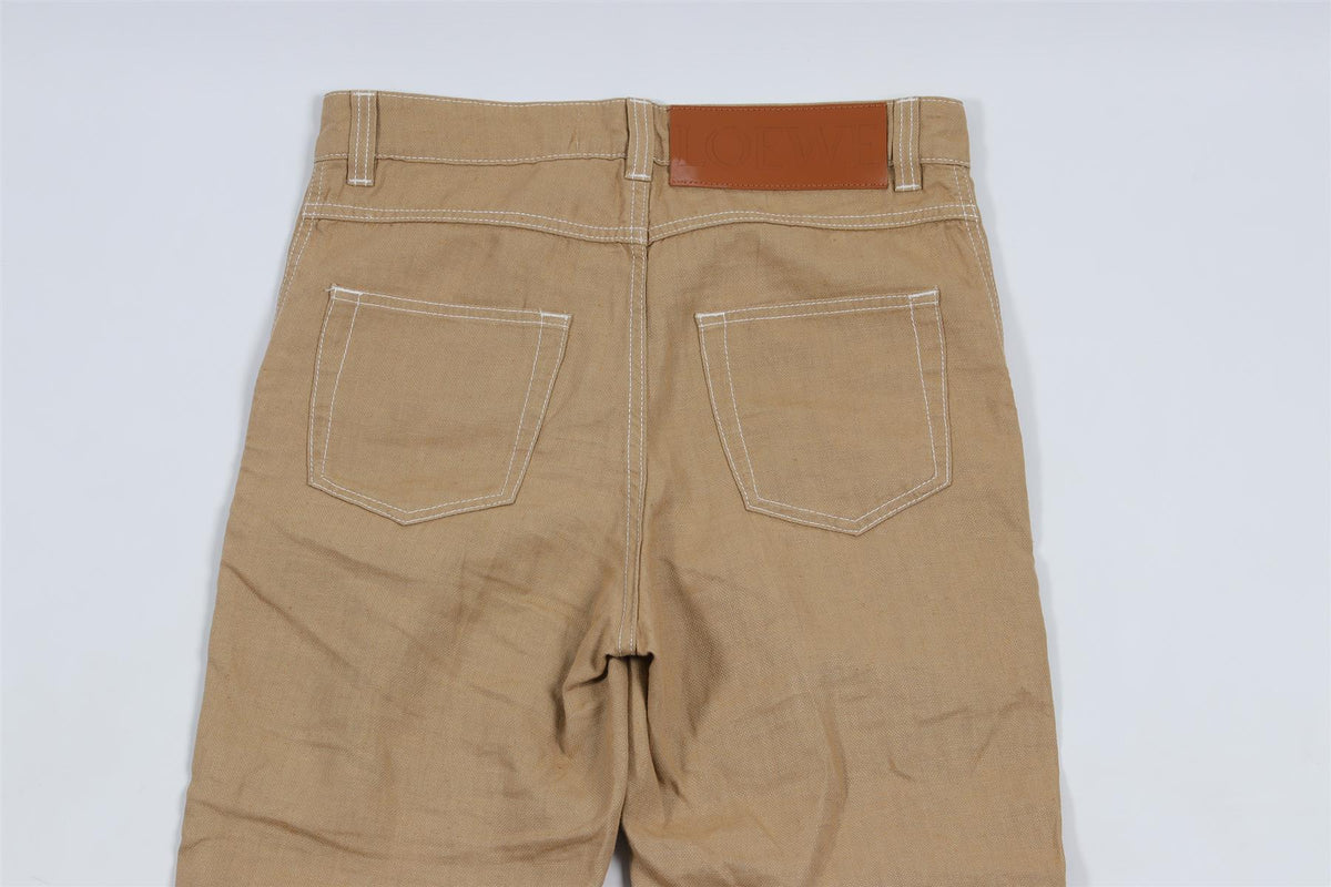 LOEWE BEIGE LINEN STRAIGHT LEG TROUSERS FR 36 UK 8