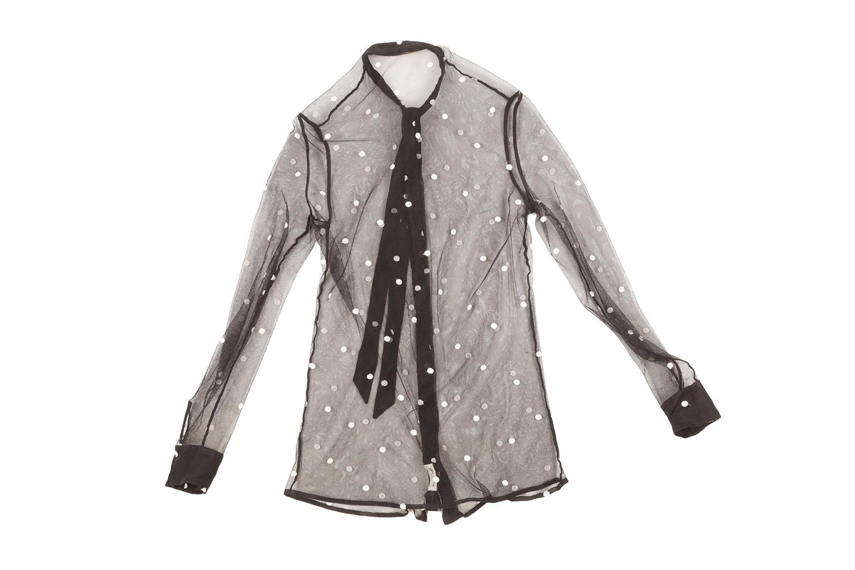 SAINT LAURENT BLACK TULLE SHIRT FR 38 UK 10