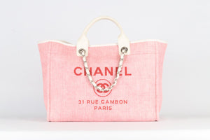 CHANEL 2014 DEAUVILLE MEDIUM CANVAS AND LEATHER TOTE BAG
