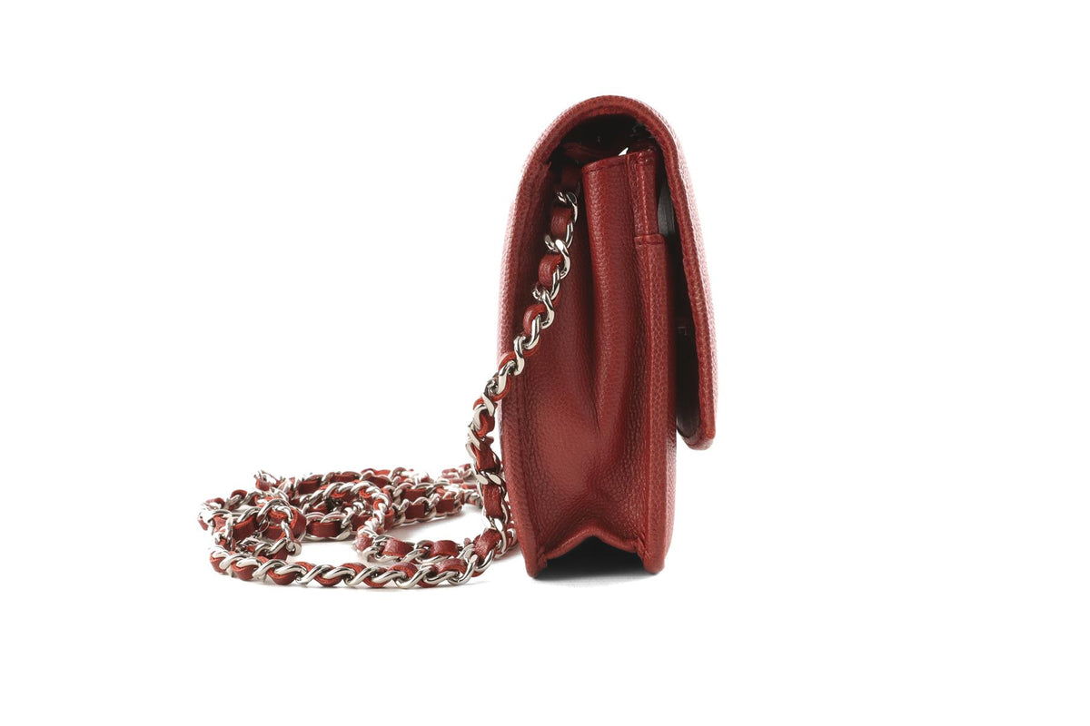 CHANEL RED 2012 SEVRUGA WALLET ON CHAIN CAVIAR LEATHER CROSSBODY BAG