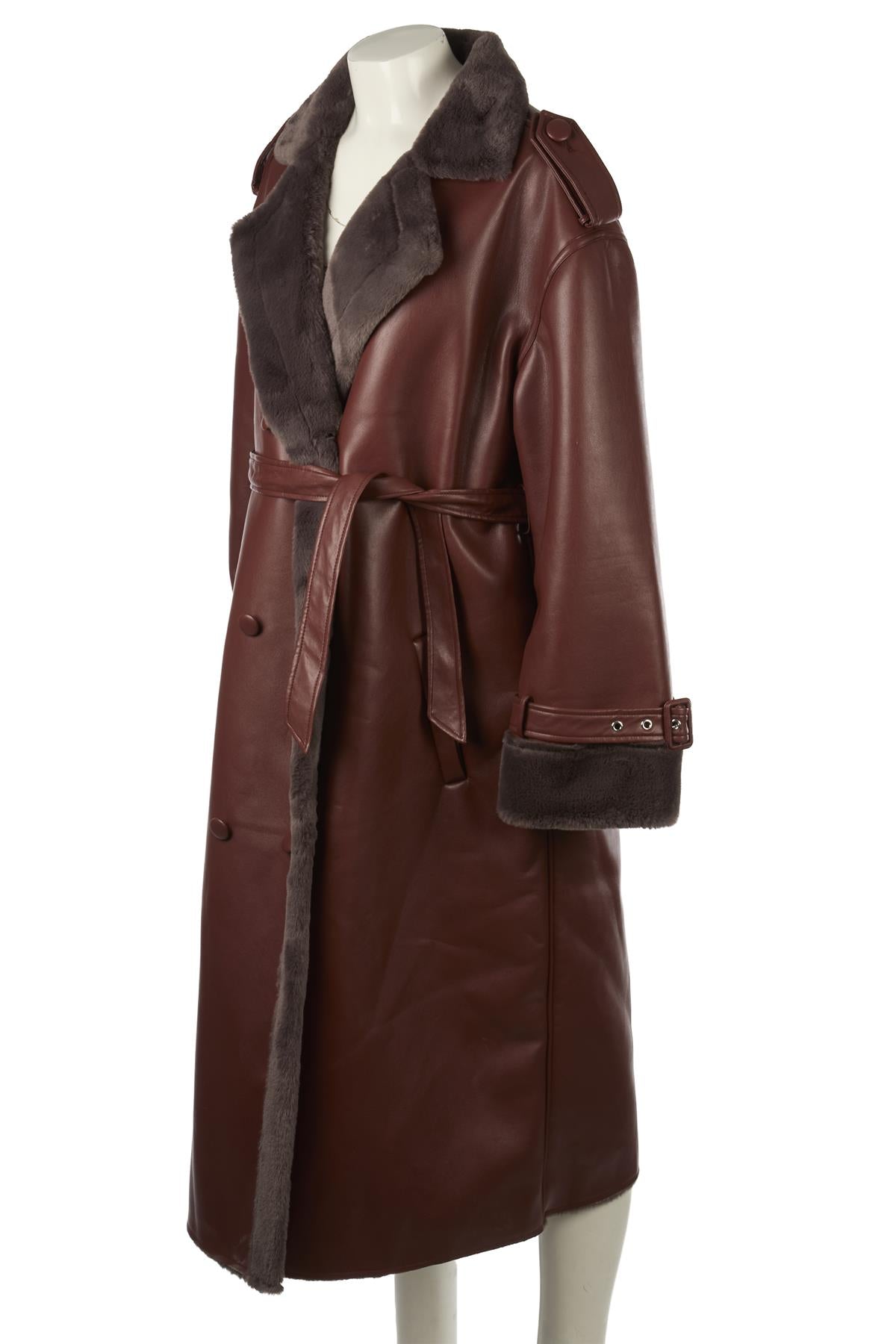 WEWOREWHAT BROWN FAUX FUR COAT SMALL