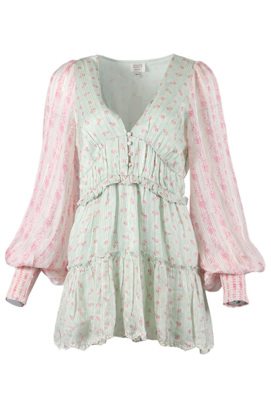 HEMANT AND NANDITA FLORAL SATIN MINI DRESS MEDIUM
