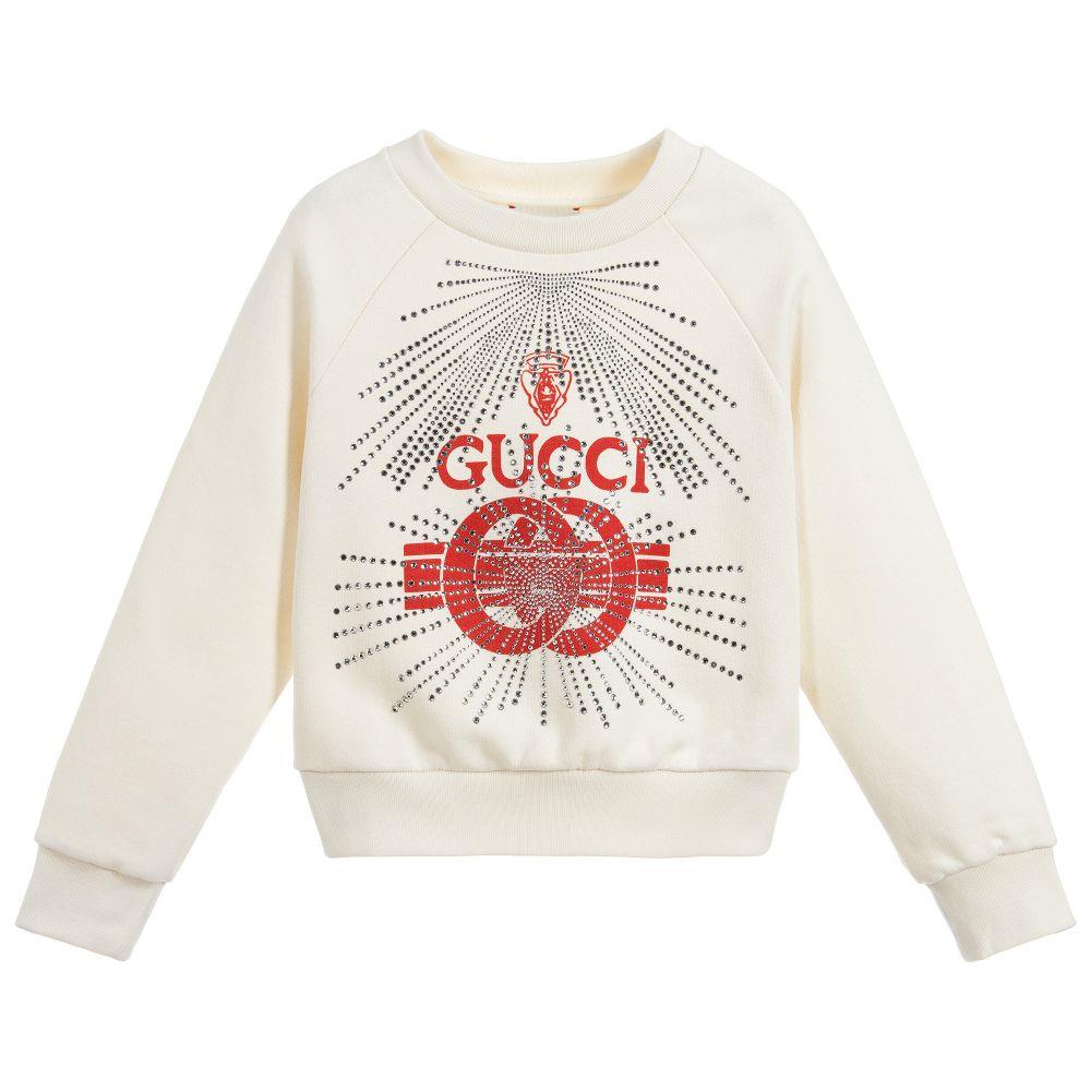 GUCCI KIDS UNISEX LOGO CRYSTAL EMBELLISHED COTTON SWEATSHIRT 5 YEARS