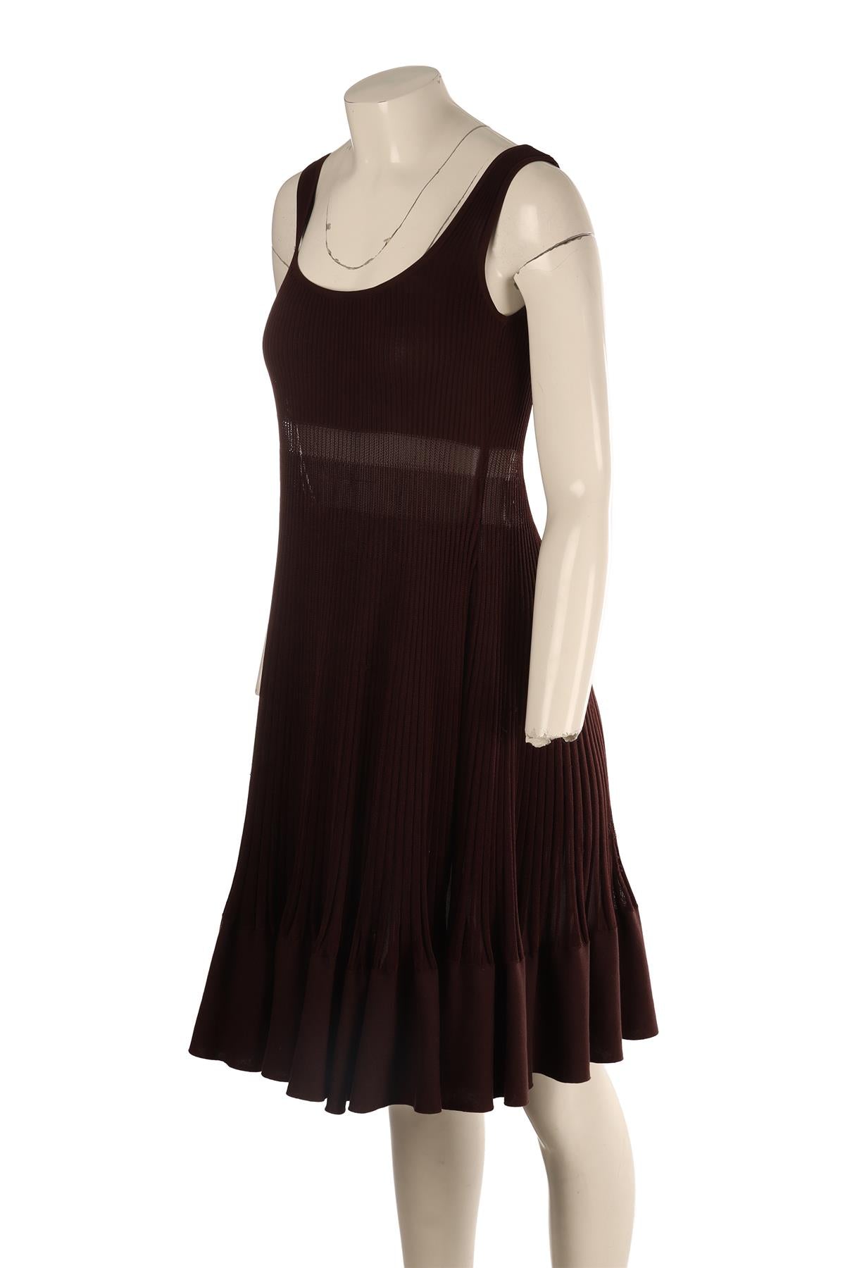 HERMÈS BROWN KNIT MIDI DRESS FR 38 UK 10