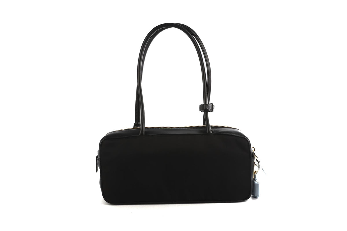 PRADA BLACK RE-NYLON LEATHER AND NYLON SHOULDER BAG