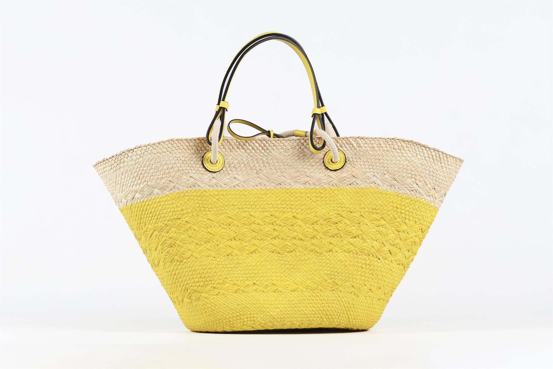 LOEWE YELLOW ANAGRAM MEDIUM STRAW SHOULDER BAG