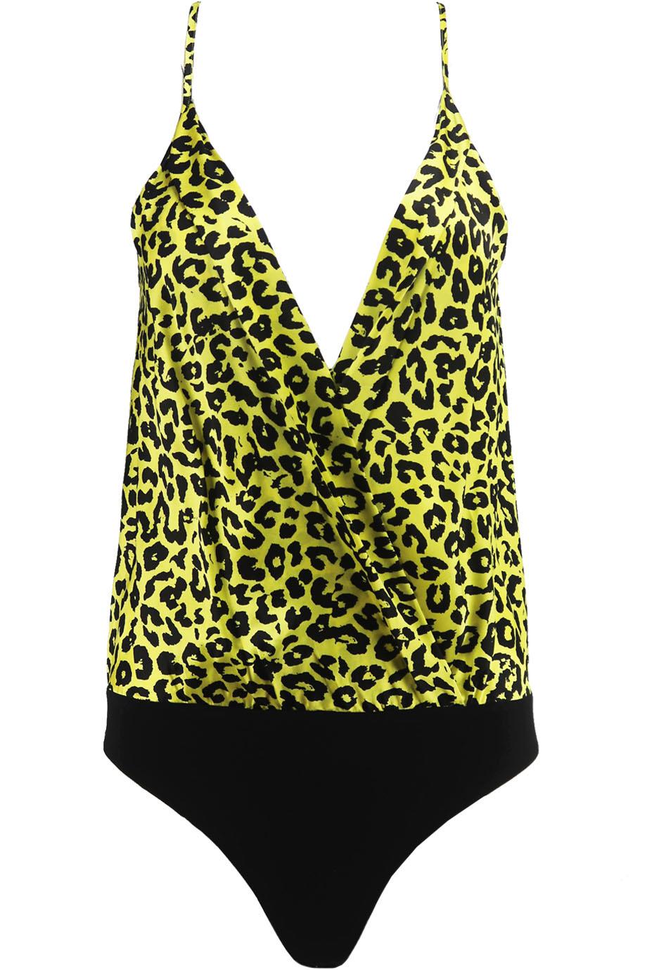 MICHELLE MASON WRAP EFFECT LEOPARD PRINT SILK BODYSUIT US 2 UK 6