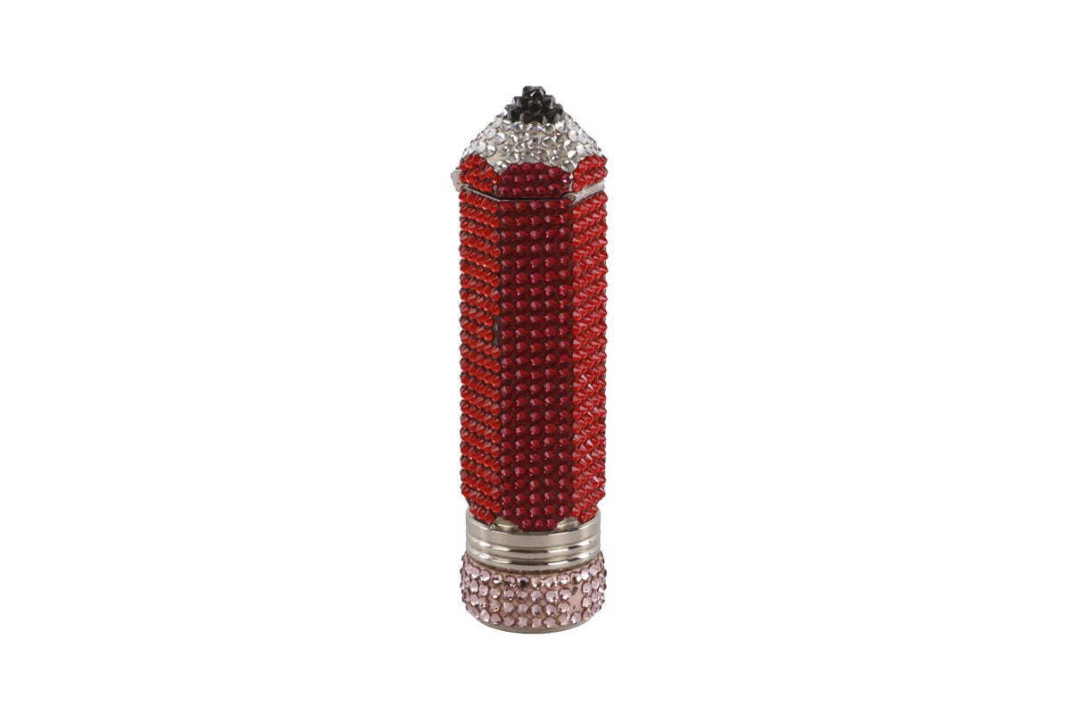 JUDITH LEIBER RED CRYSTAL AND SILVER TONE PILL BOX