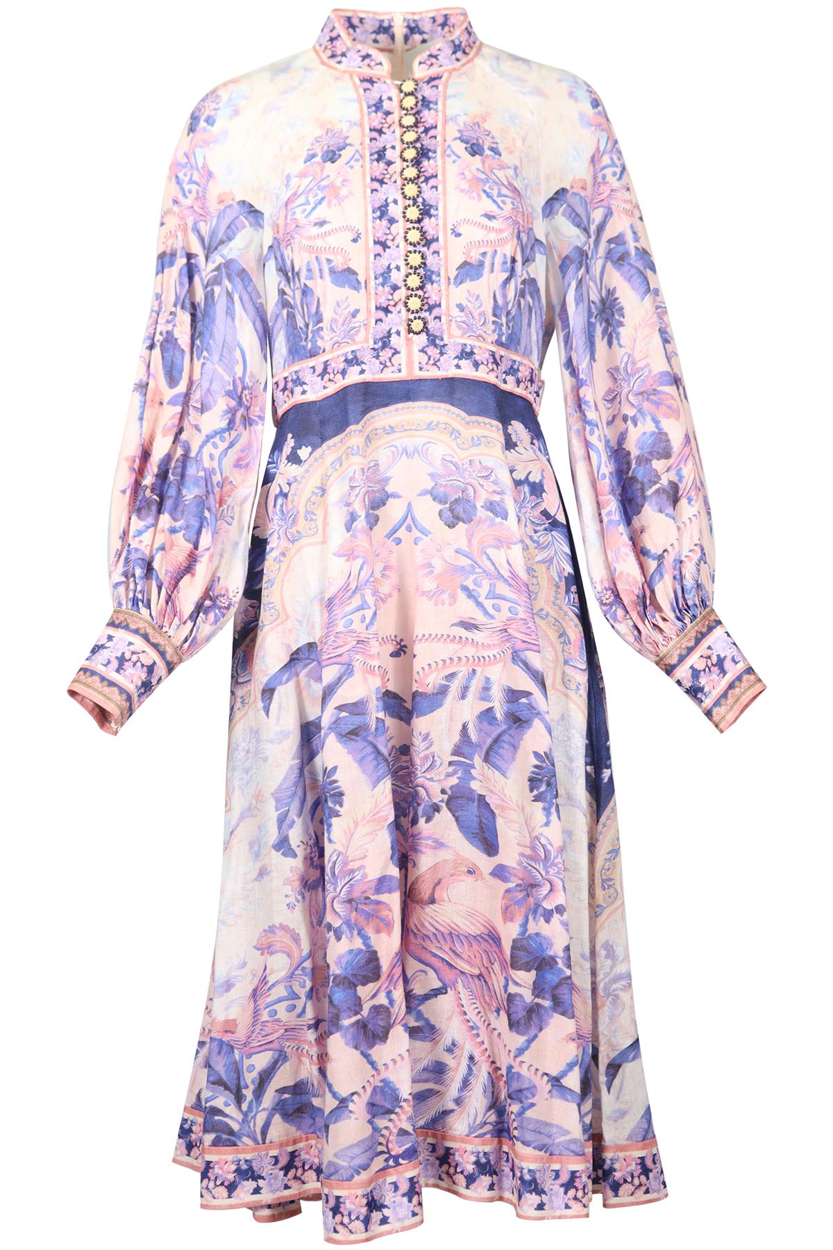 ZIMMERMANN PRINTED LINEN MIDI DRESS UK 12