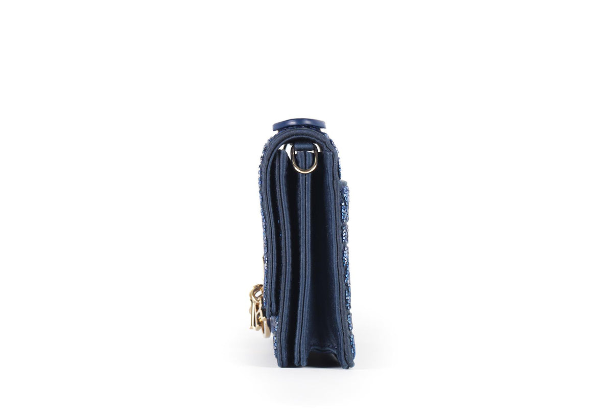 CHRISTIAN DIOR BLUE MY DIOR MINI BEAD AND SATIN CLUTCH
