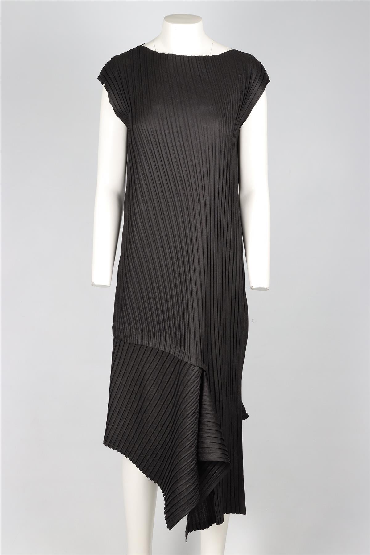 ISSEY MIYAKE BLACK WOVEN MIDI DRESS UK 8