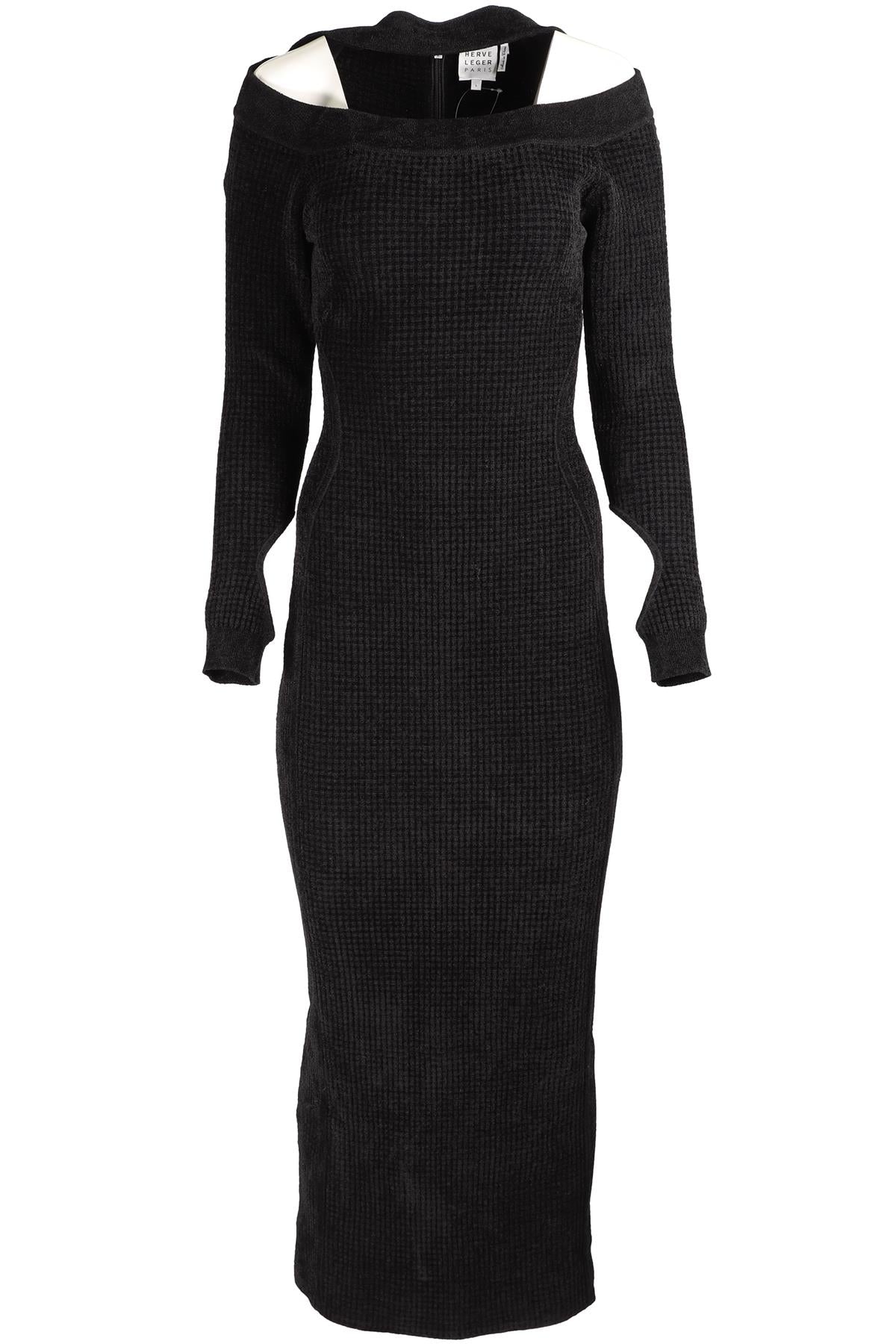 HERVE LEGER BLACK KNIT MAXI DRESS LARGE