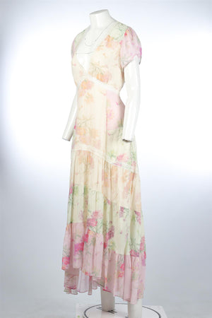 LOVESHACKFANCY MULTI SILK MAXI DRESS US 10 UK 14