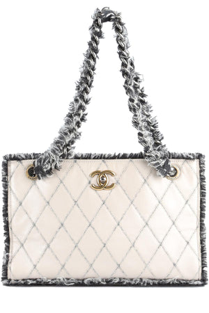 CHANEL TAUPE 2011 LEATHER AND TWEED TOTE BAG