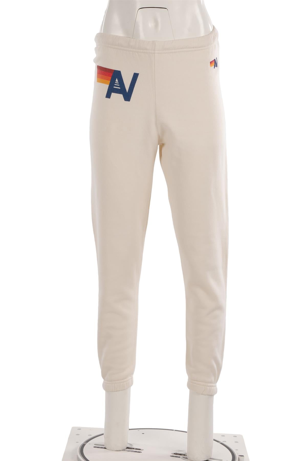 AVIATOR NATION CREAM COTTON TRACK PANTS XSMALL
