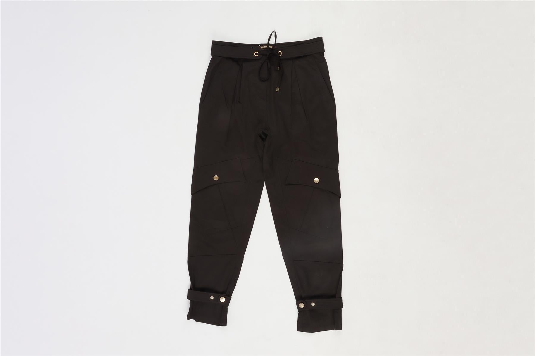 ROBERTO CAVALLI BLACK COTTON TAPERED PANTS IT 38 UK 6